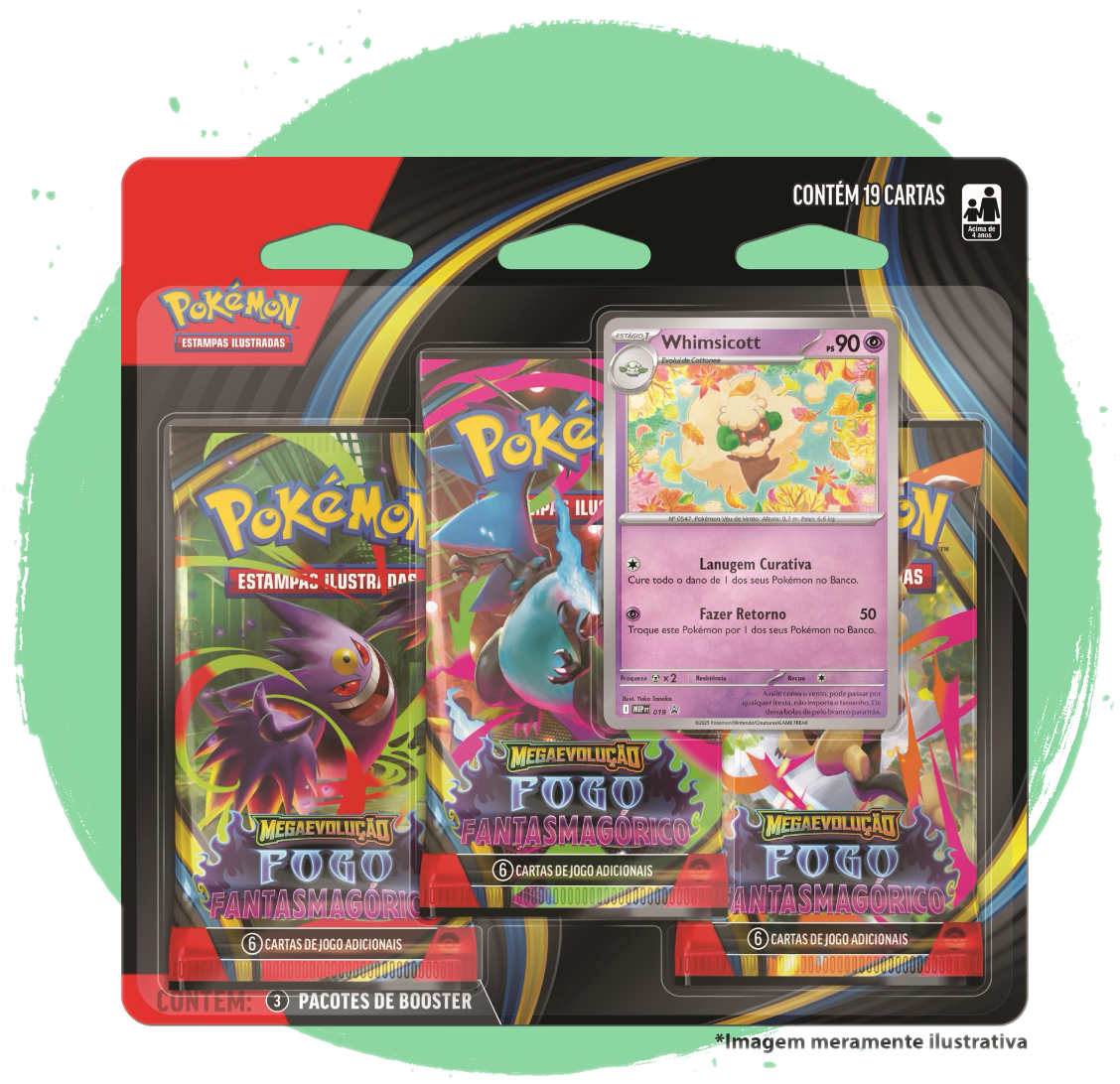3 PACOTES DE BOOSTER DE MEGAEVOLUCAO FOGO FANTASMAGORICO